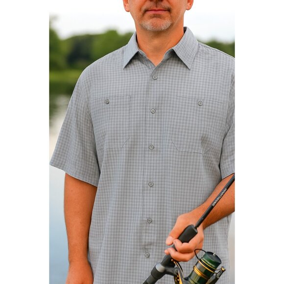Orvis Men’s Short Sleeve Tech Fishing Shirt Gray Check XXL 🎉Host Pick🎉 - Picture 1 of 12